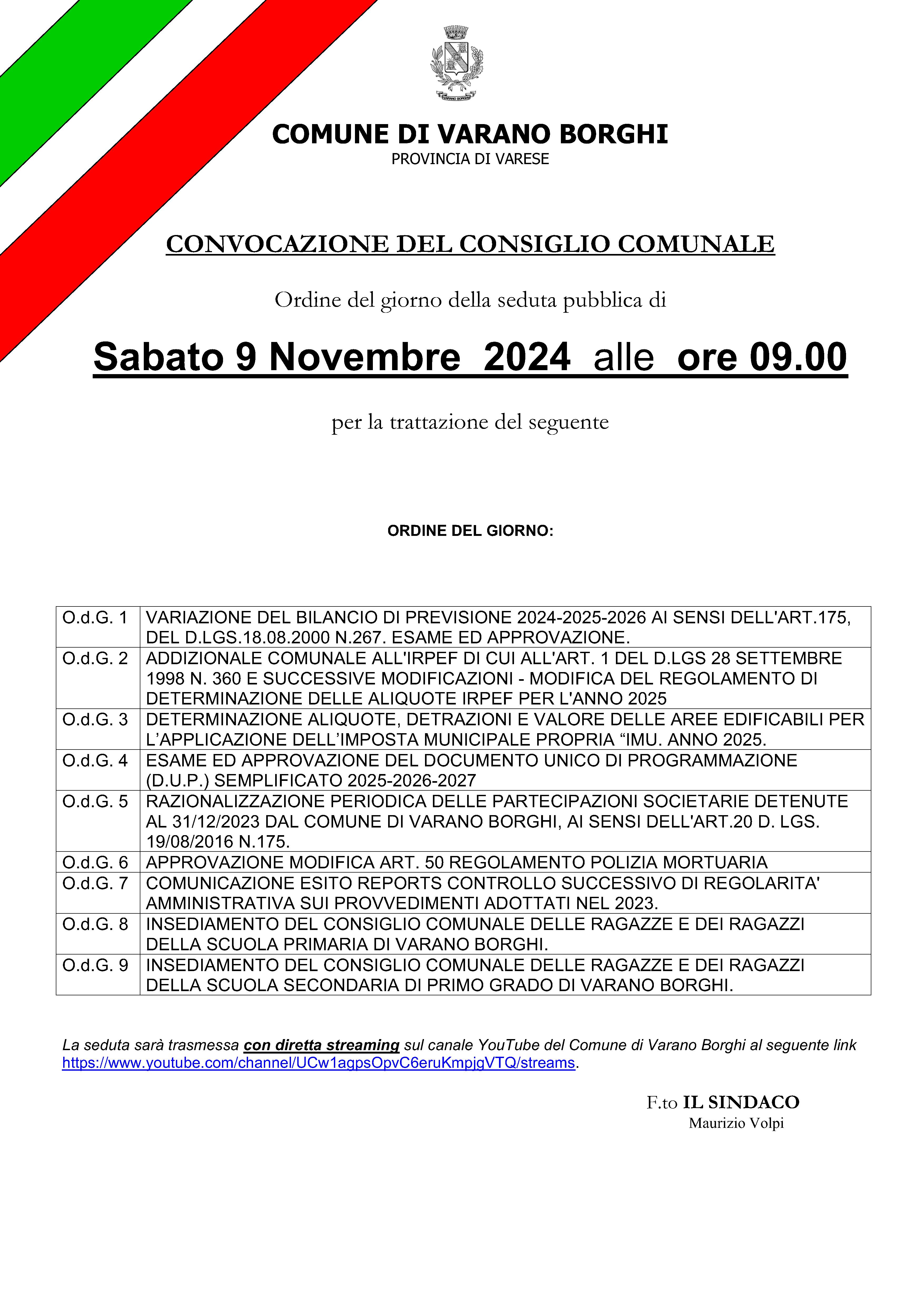 Convocazione Consiglio Comunale 